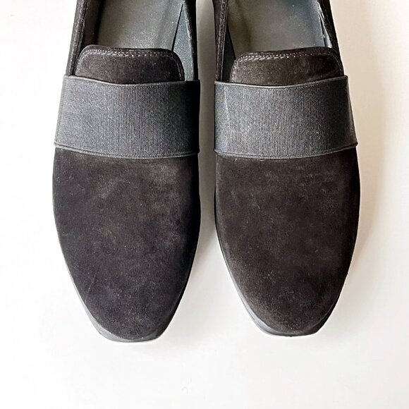 Stuart Weitzman Minimal Black Suede Leather Slip On Wedge Heeled Shoes Size 37